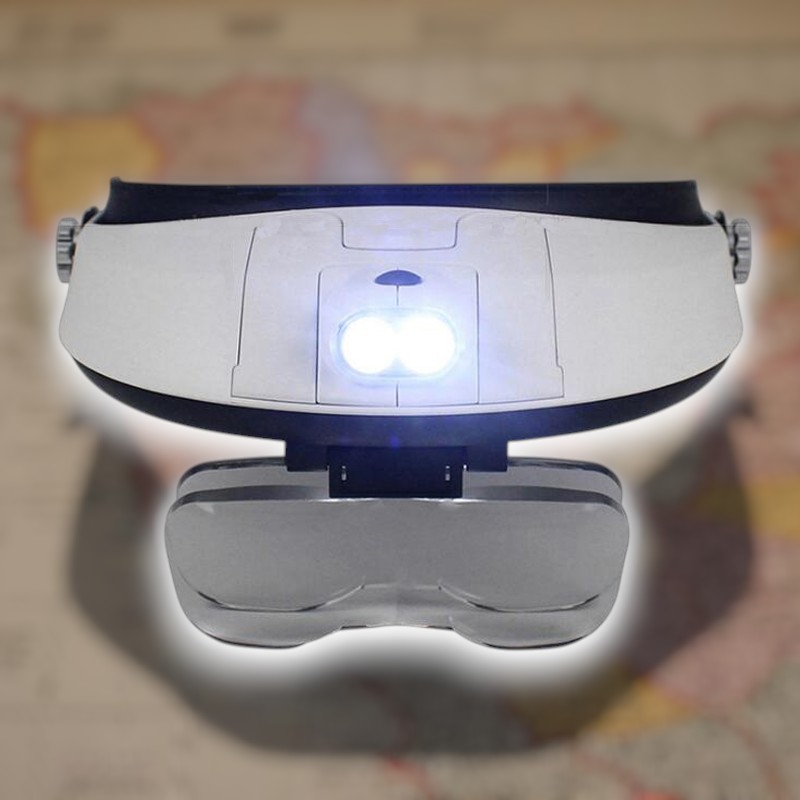Gambar produk GORELAX Kaca Pembesar Headband Reparasi Magnifier with 2 LED 5 Lens 6X - MG81001-G