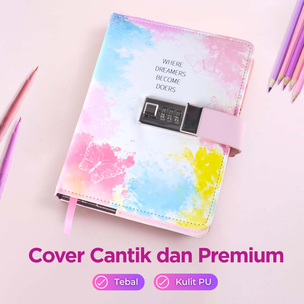 Gambar produk JIALILI Buku Diary Notebook Catatan Jurnal B6 256 Halaman with Lock Butterfly - F-5