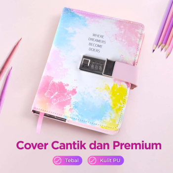 Gambar produk JIALILI Buku Diary Notebook Catatan Jurnal B6 256 Halaman with Lock Butterfly - F-5