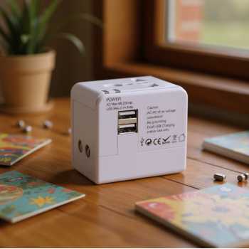 Travel Adaptor Universal Plug EU UK US/AUST 2.1A USB A Port - JY-148