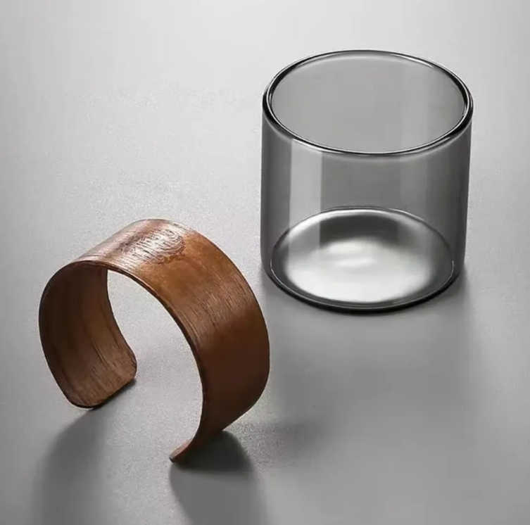 Gambar produk LIONS Gelas Teh Kopi Glass Tea Cup Borosilicate With Wooden Ring 200ml - LU2