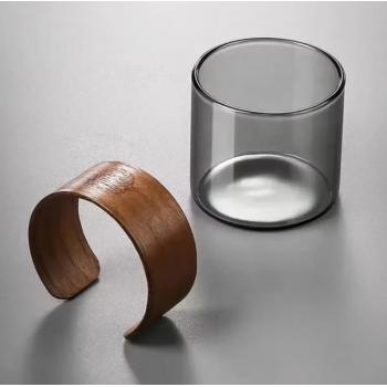 Gambar produk LIONS Gelas Teh Kopi Glass Tea Cup Borosilicate With Wooden Ring 200ml - LU2