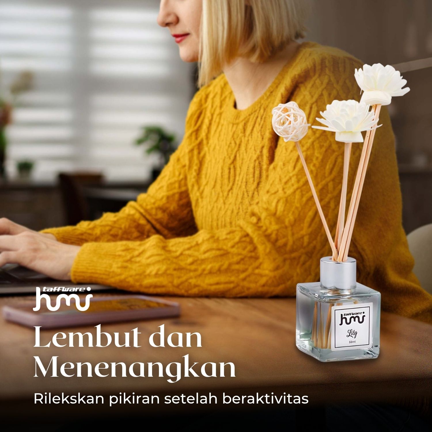 Gambar produk Taffware HUMI Pengharum Ruangan Reed Diffuser with Rattan Sticks 50ml Lily - DF-099