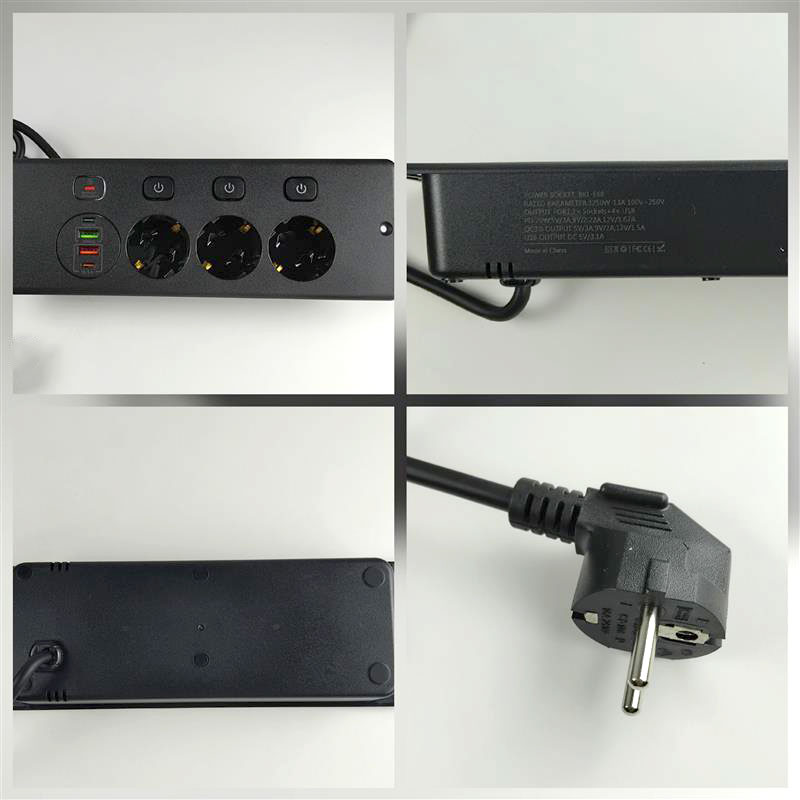 Gambar produk ANW Stop Kontak 3 Lubang Model Tanam USB EU Plug 250V 3250W 1.8M - BKL-E68