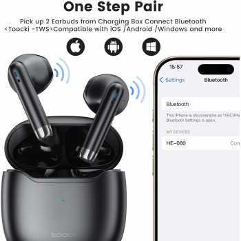 Gambar produk Toocki Earphone Bluetooth 5.3 TWS Earbuds Waterproof IPX4 - HE-080