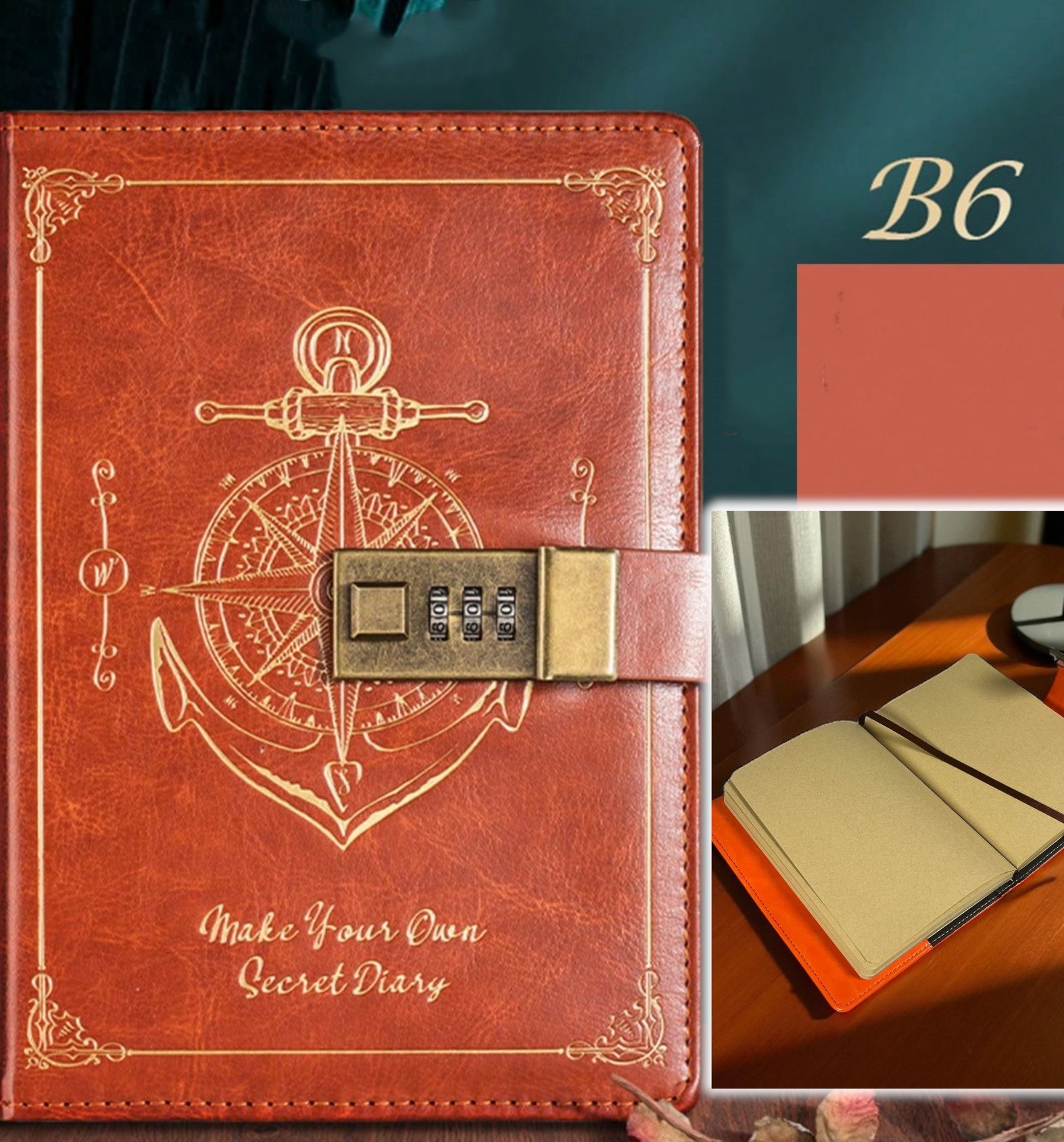 Gambar produk Pirates Buku Jurnal Leather Vintage B6 200 Halaman Grid with Lock - INU148