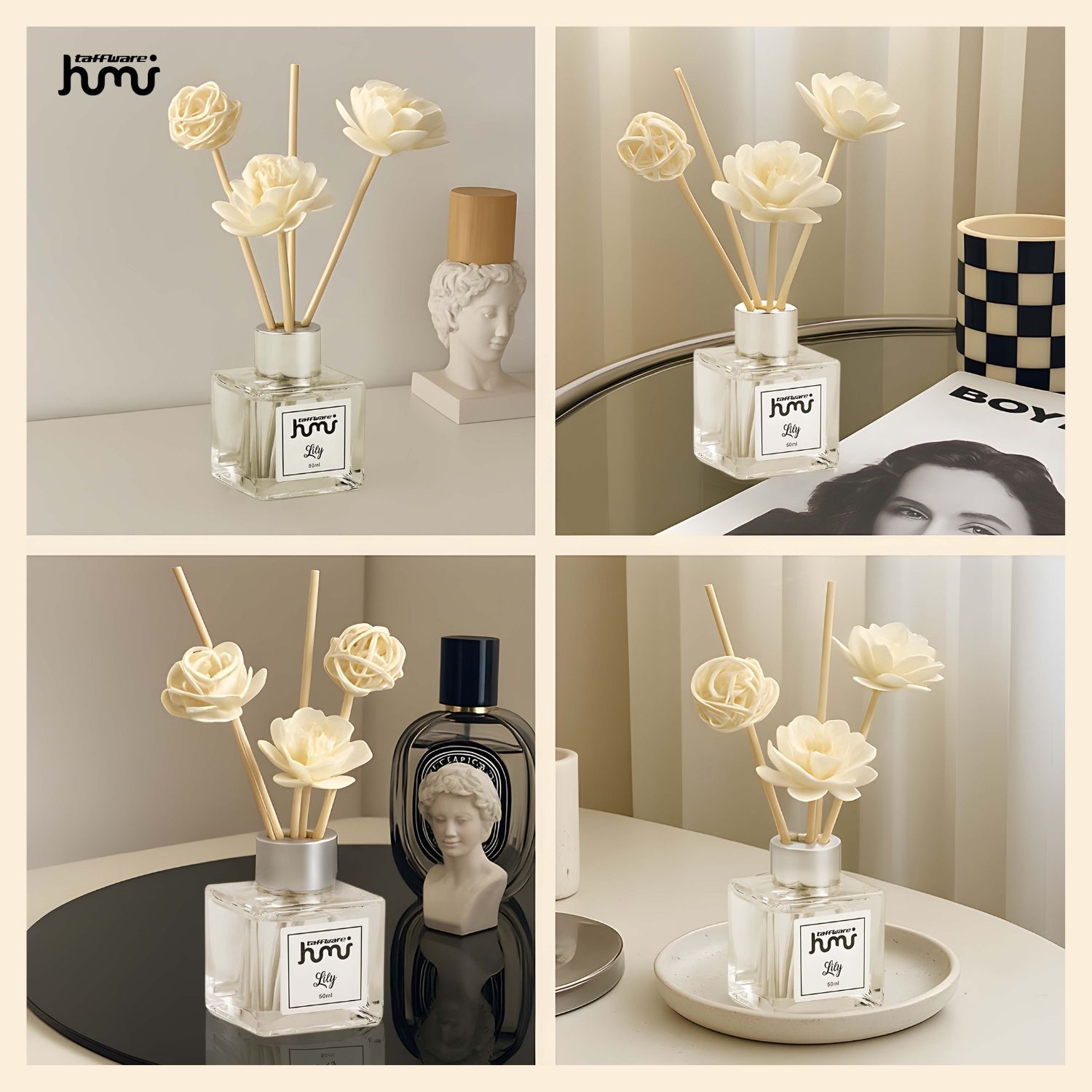 Gambar produk Taffware HUMI Pengharum Ruangan Reed Diffuser with Rattan Sticks 50ml Lily - DF-099