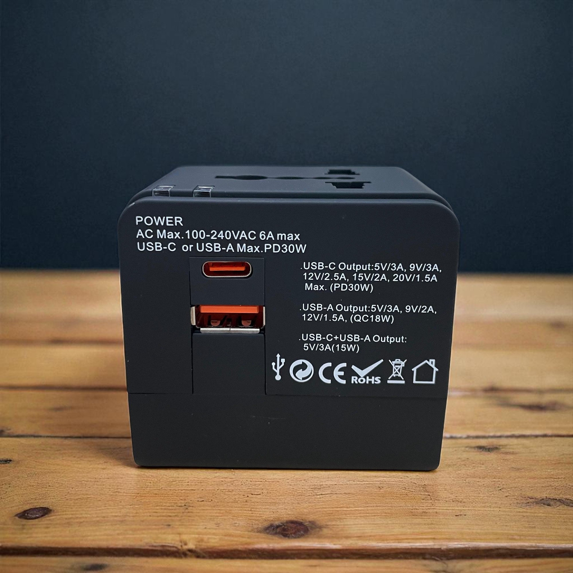 Gambar produk COKYI Travel Adaptor Universal Plug EU UK US/AU 3A USB A USB C - 148-30W-1U1C