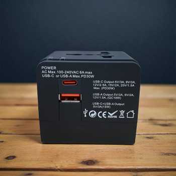 Gambar produk COKYI Travel Adaptor Universal Plug EU UK US/AU 3A USB A USB C - 148-30W-1U1C