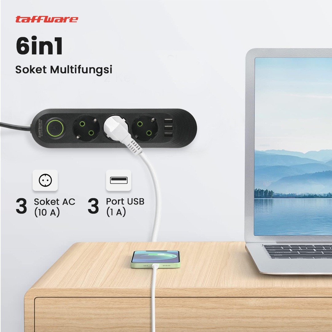 Gambar produk Taffware Stop Kontak USB Port EU Plug 10A 110-250V 2500W 3 Lubang - QL-1071U / QL-1072U
