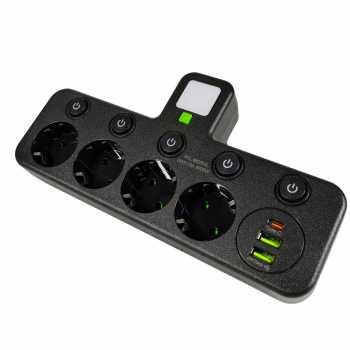 Gambar produk SUPMANGO Stop Kontak LED Light USB Type C EU Plug 10A 220V 2500W 4 Socket - 8624UL/8625UL
