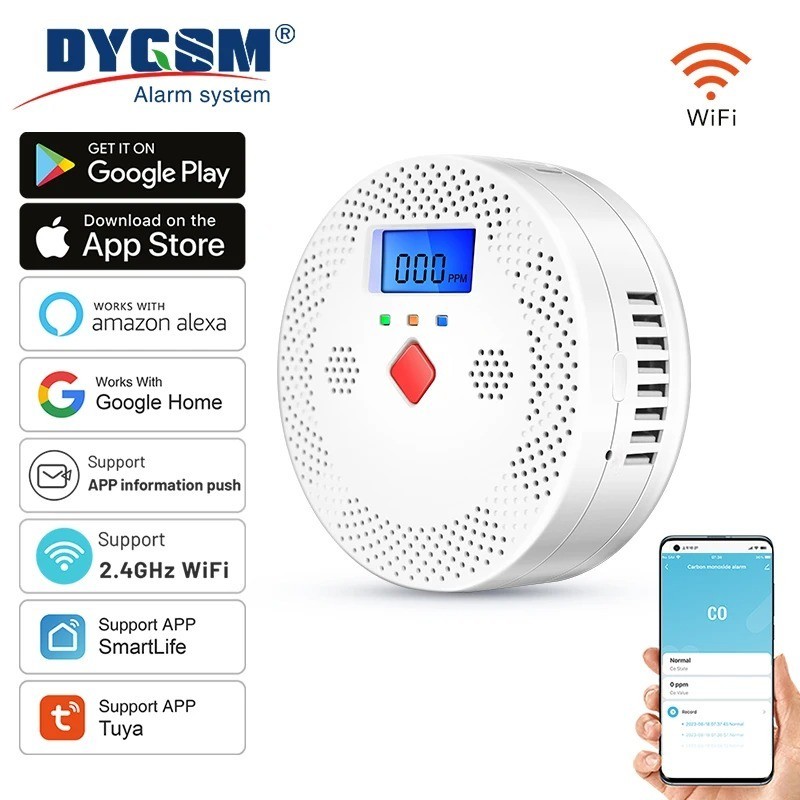 Gambar produk DYGSM Alat Pendeteksi Karbon Monoksida Smart CO Detector Tuya WiFi - DG12