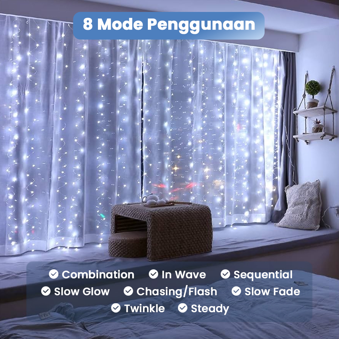 Gambar produk ANBLUB Lampu Hias Gorden String Lights Anti Air 3x3M 300LED Cool White - S-04