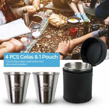 Gambar produk One Two Cups Set Gelas Camping Stainless Steel Travel Mug 70ml 4 PCS - HG189