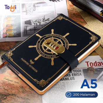 Toddi Buku Jurnal Leather Vintage Pirate A5 200 Halaman Grid with Lock - 10001