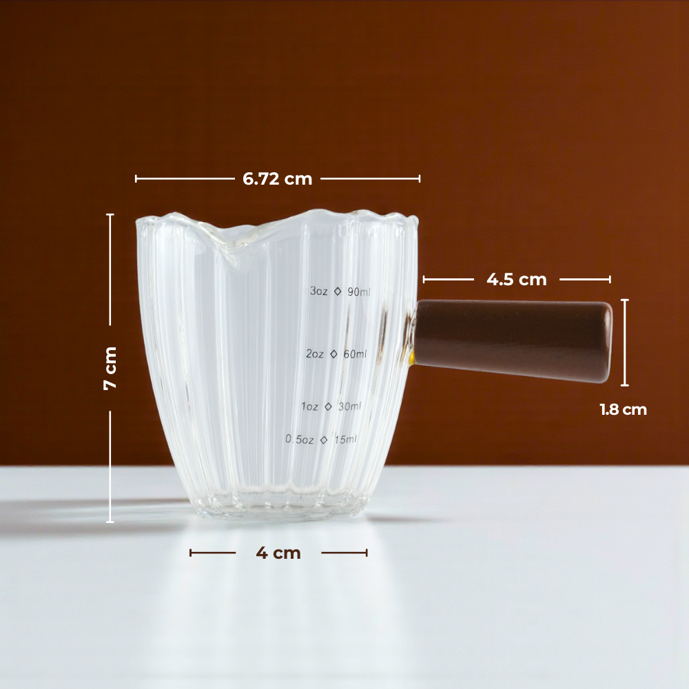 Gambar produk KESOTO Gelas Takar Kopi Espresso Shot Measuring Cup Wooden Handle 90ml - KS3