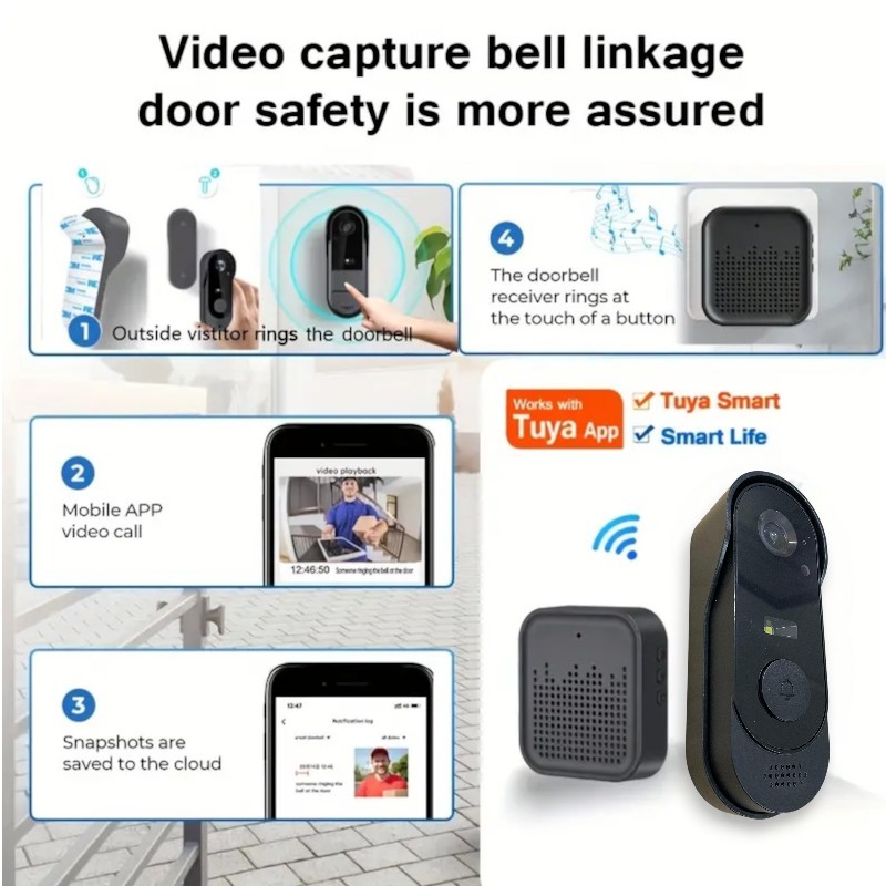 Gambar produk LISTAP Bel Pintu Kamera Video Doorbell WiFi Visual Intercom 1000mAh - LS45