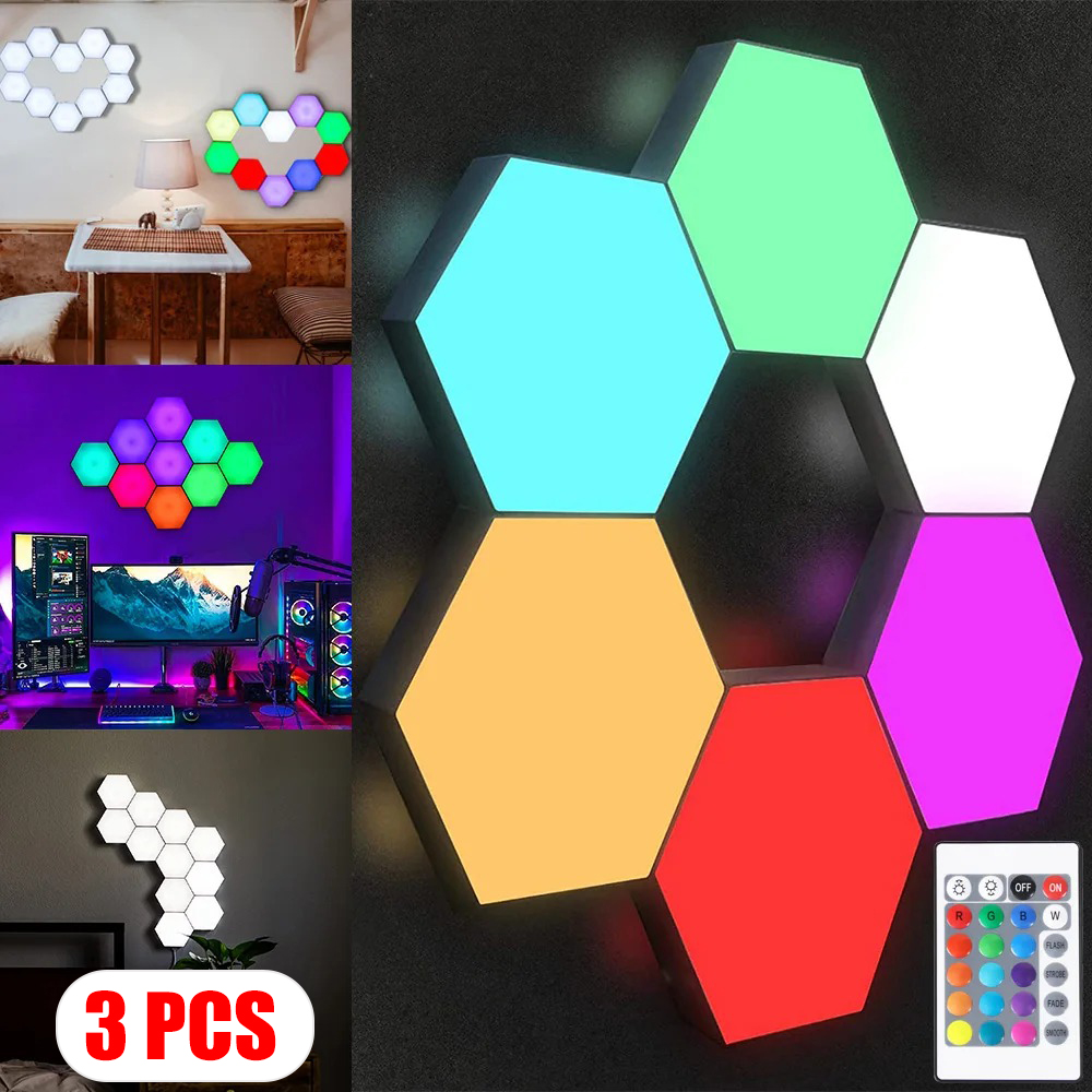 Gambar produk JGT Lampu Hias Hexagonal Dinding LED RGB Touch Control 3 PCS - 80944