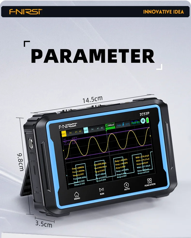 Gambar produk FNIRSI Digital Oscilloscope 3in1 Multimeter Signal Generator 2 Channel - 2C53P