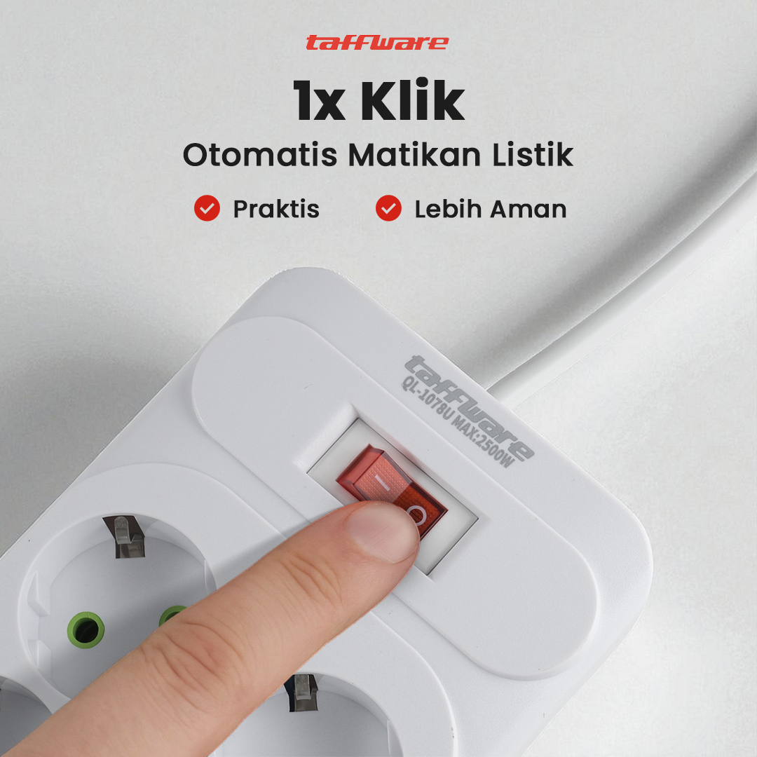 Gambar produk Taffware Stop Kontak USB Type C EU Plug 10A 110-250V 2500W 10 Lubang - QL-1077U / QL-1078U