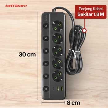 Gambar produk Taffware Stop Kontak 5 Lubang USB Type C EU Plug 10A 110-250V 2500W - QL-1098U