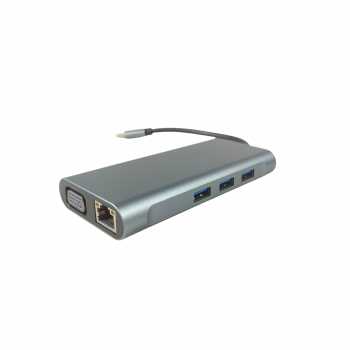 Gambar produk EASYIDEA USB Type C Hub 10 in 1 HDMI VGA USB 3.0 LAN RJ45 Card Reader - VD76