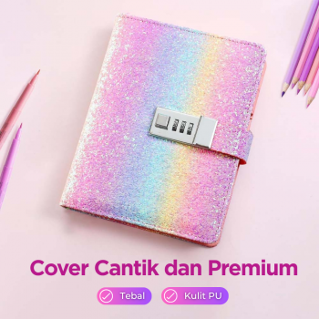Gambar produk JIALILI Buku Diary Notebook Catatan Jurnal B6 256 Halaman with Lock Rainbow - F-5