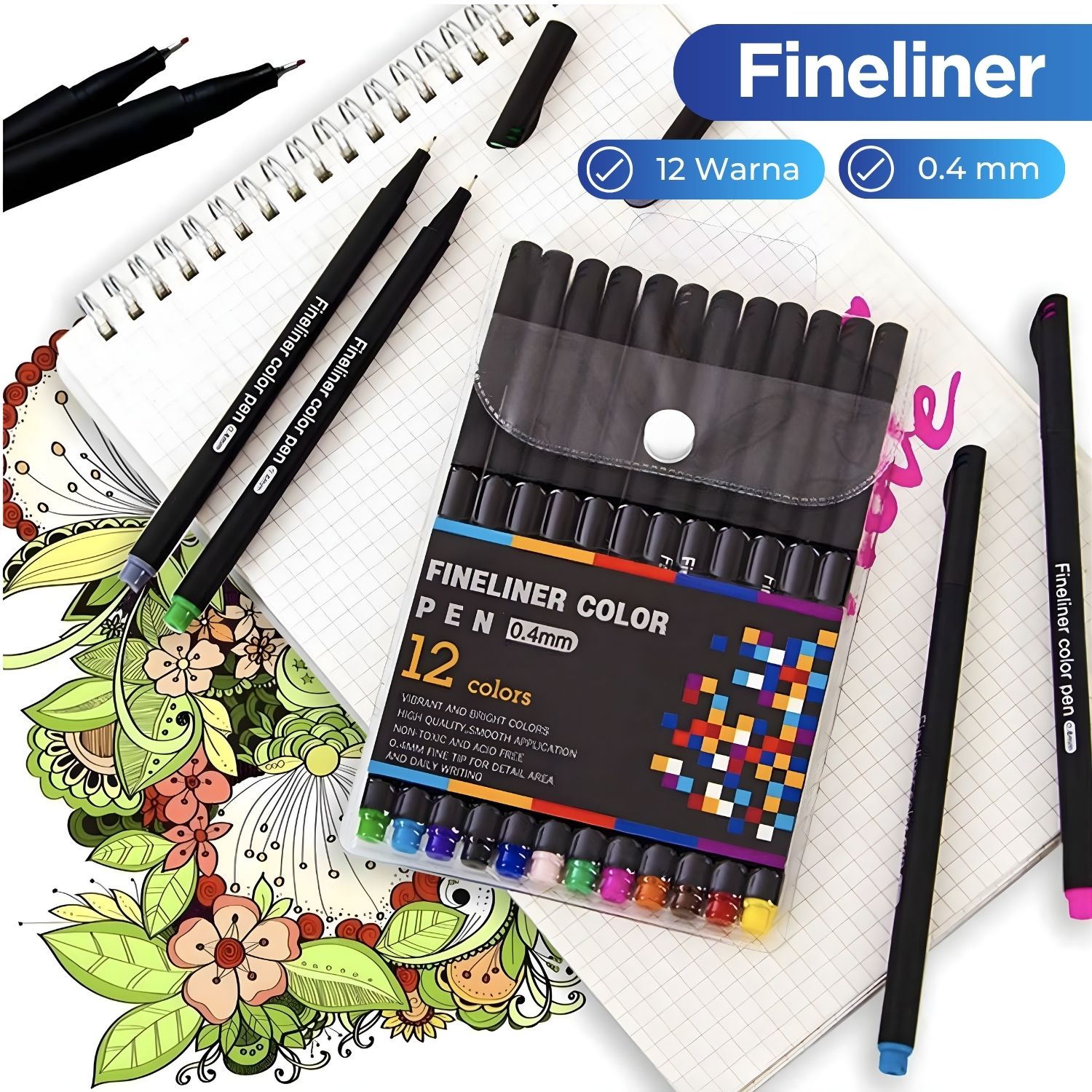 Gambar produk Tlevino Pena Warna Drawing Pen Fine Point Art Watercolor 0.4mm 12 Color - TV4