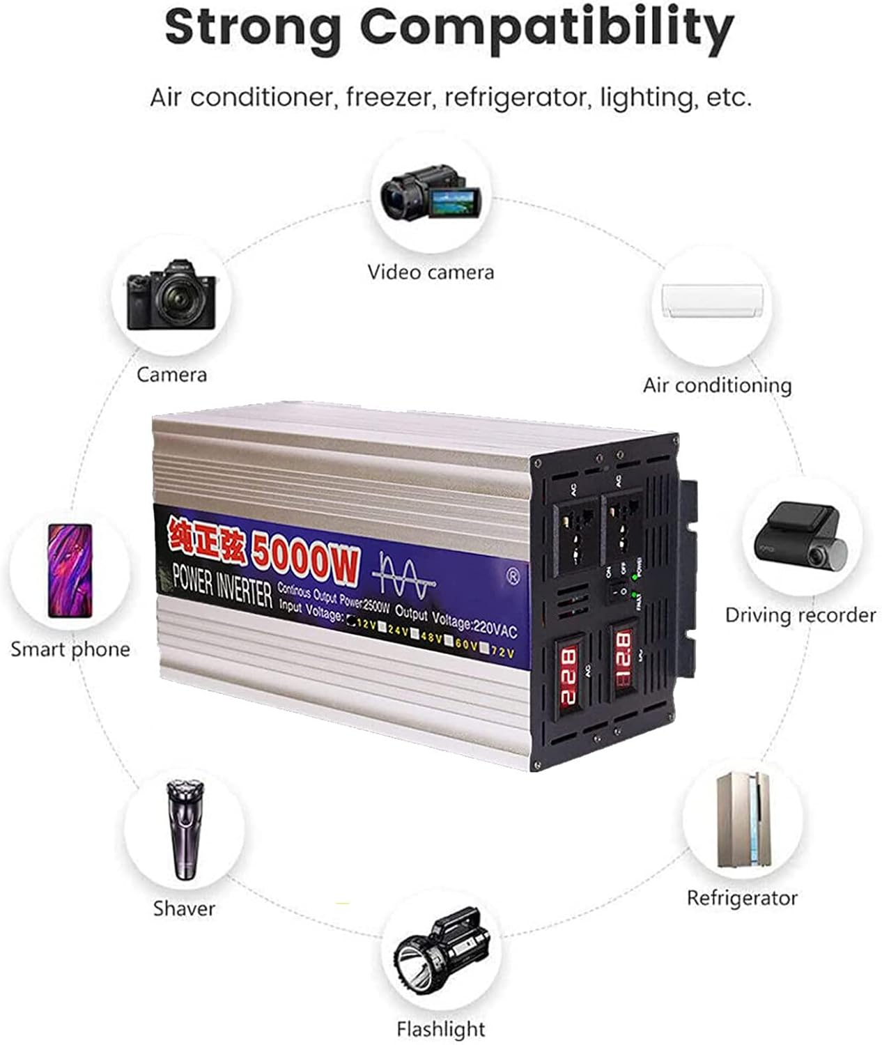 Gambar produk BEZAX Power Inverter Mobil Pure Sine Wave DC 60V to AC 220V 5000W - BZX02D