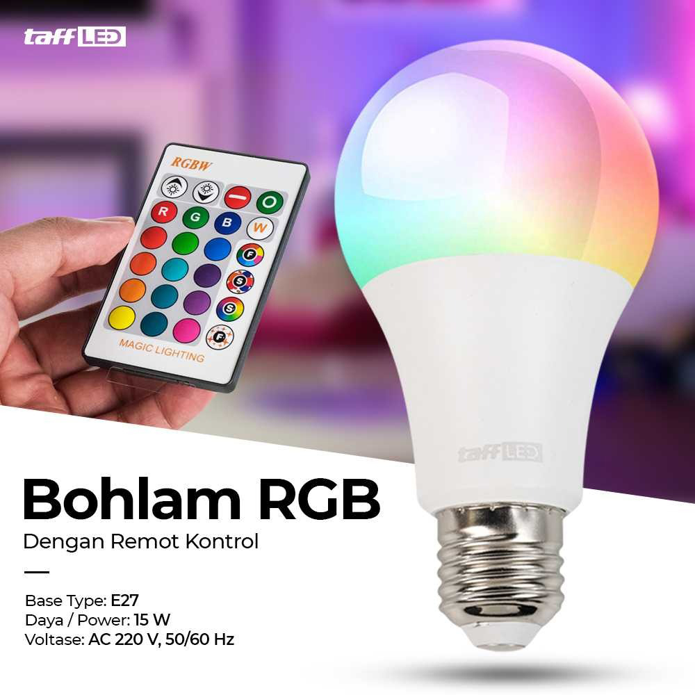 Gambar produk TaffLED Lampu Bohlam RGB 15W E27 dengan Remote Control - B5
