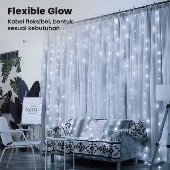 Gambar produk ANBLUB Lampu Hias Gorden String Lights Anti Air 3x3M 300LED Cool White - S-04