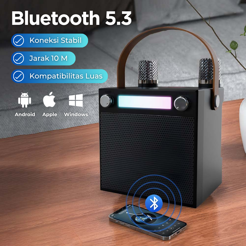 Gambar produk MUWIND Speaker Bluetooth Karaoke Portable RGB with 2 Wireless 10W - WJ-A837
