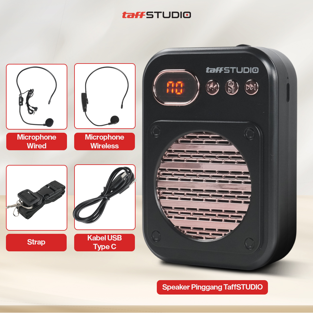Gambar produk TaffSTUDIO Speaker Pinggang Bluetooth Voice Amplifier 2 Microphone 8W - S25