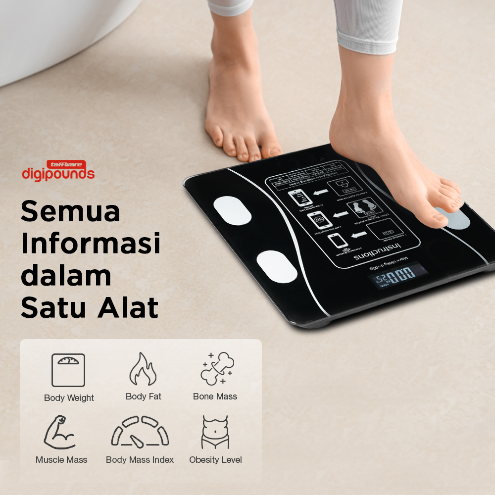 Gambar produk Taffware Digipounds Timbangan Badan Digital Scale Temperature 180kg - SH-Y01-U1