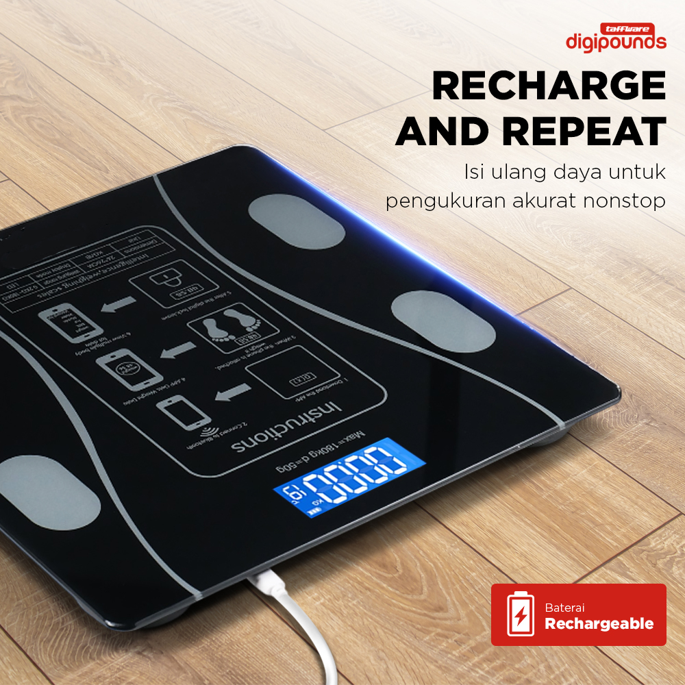 Gambar produk Taffware Digipounds Timbangan Badan Digital Scale Temperature 180kg - SH-Y01-U1