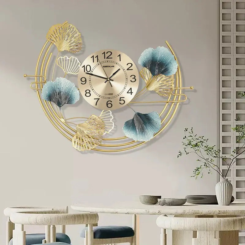 Gambar produk TaffHOME Jam Dinding Besi Elegan Ginkgo Biloba Silent Movement 66cm - 2086C