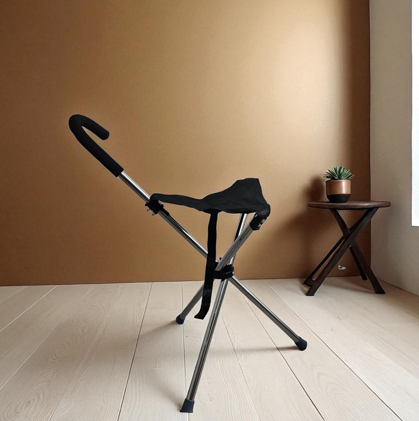 Gambar produk HEIBEI Tongkat Jalan Kursi Lipat 2in1 Foldable Cane Chair Portable - HB-320
