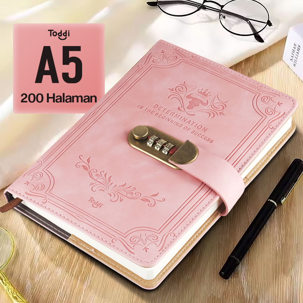 Gambar produk Toddi Buku Jurnal Leather Determination A5 200 Halaman Grid with Lock - TDD3