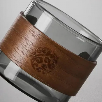 LIONS Gelas Teh Kopi Glass Tea Cup Borosilicate With Wooden Ring 200ml - LU2