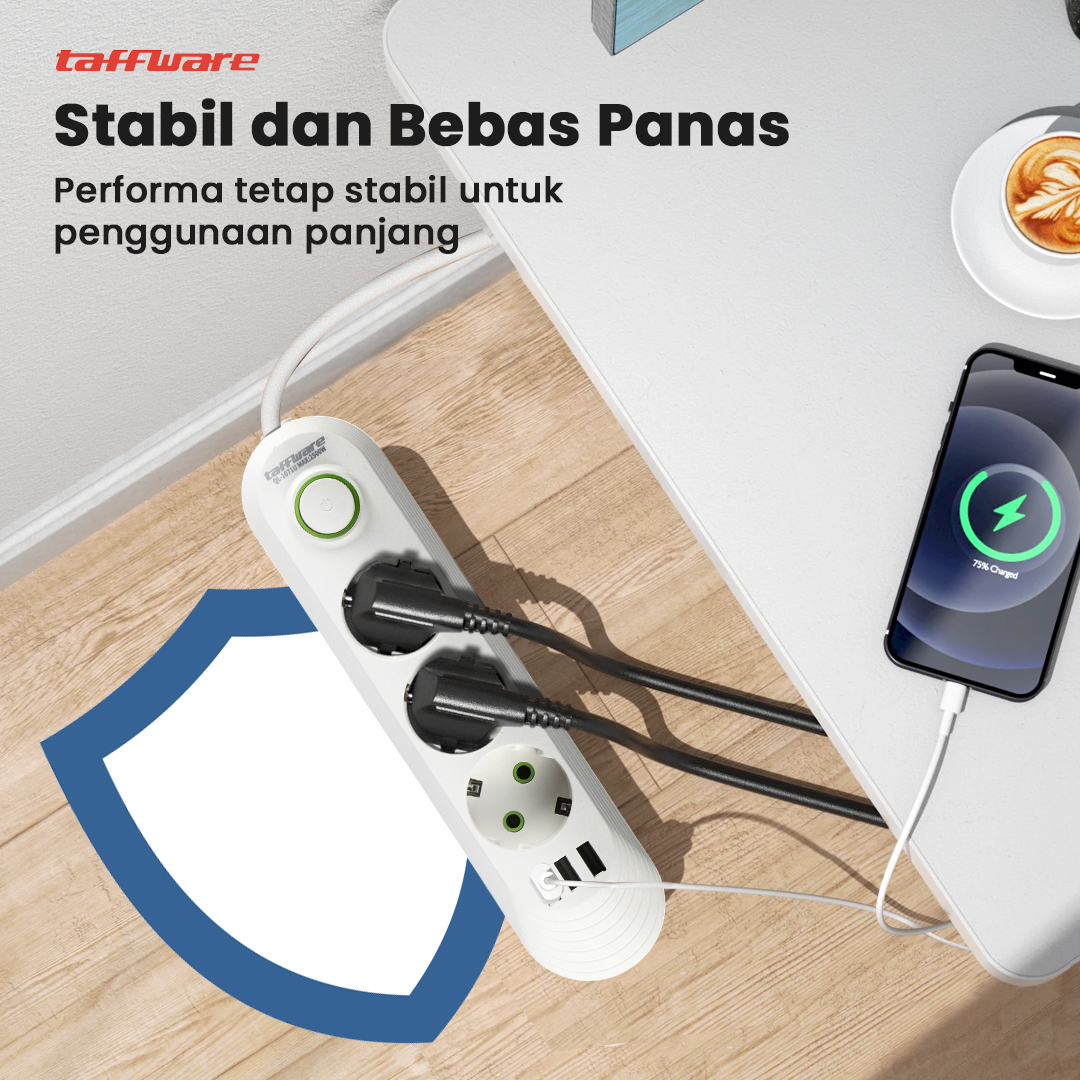 Gambar produk Taffware Stop Kontak USB Port EU Plug 10A 110-250V 2500W 3 Lubang - QL-1071U / QL-1072U