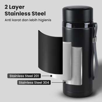 Gambar produk MACIN Botol Minum Termos Penyaring Teh Termometer Suhu Air 500ml - MA92