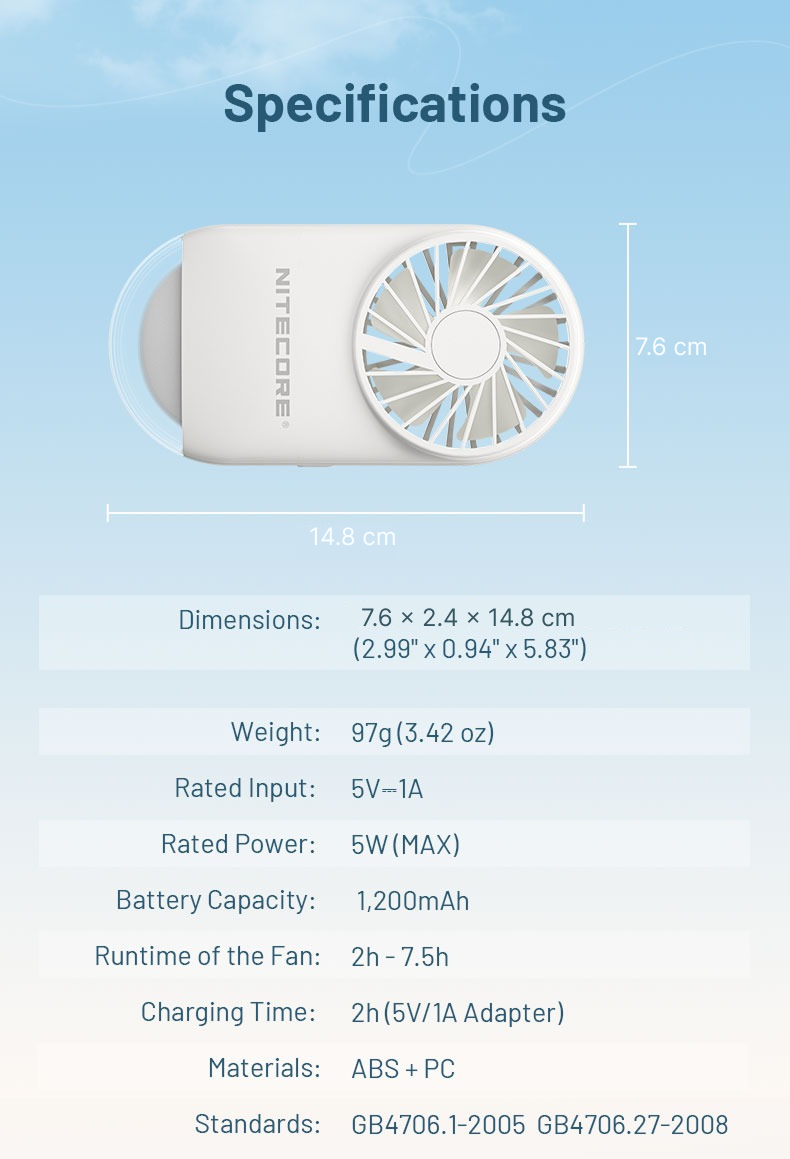 Gambar produk NITECORE Kipas Angin Portable Mini Cooling Fan with LED Light 1200mAh - NEF02