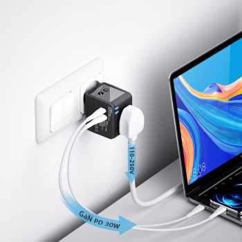 Gambar produk COKYI Travel Adaptor Universal Plug EU UK US/AUST 2.1A USB A USB C - 148-30W-1U1C