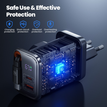 Gambar produk Toocki Fast Charger Digital Display with Retractable USB-C Cable 67W - TCT67-34B1
