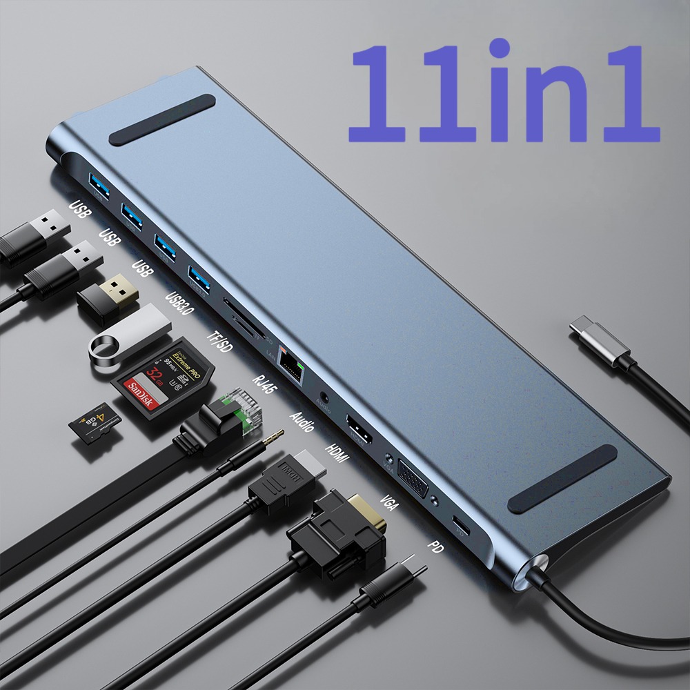 Gambar produk Docktion Hub USB Type C Adaptor HDMI 4K AUX Card Reader 11in1 - BYL-2003