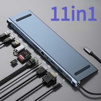 Gambar produk Docktion Hub USB Type C Adaptor HDMI 4K AUX Card Reader 11in1 - BYL-2003