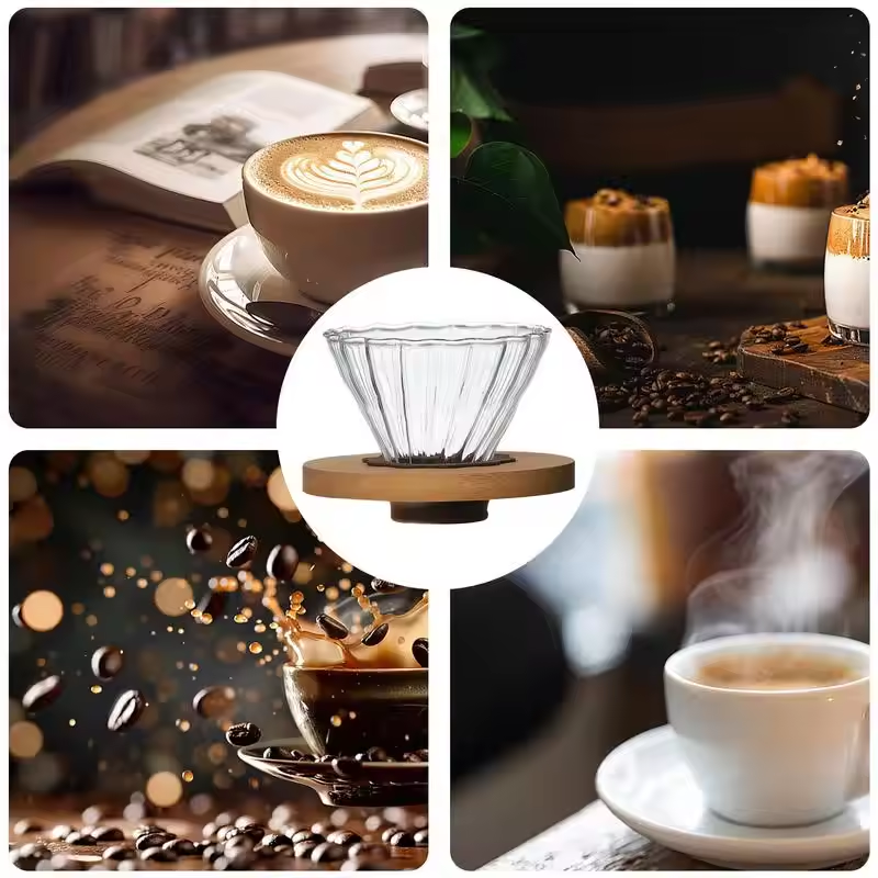 Gambar produk FMA Filter Penyaring Kopi V60 Coffee Filter Walnut Wood Bracket Diagonal - FM-VWN