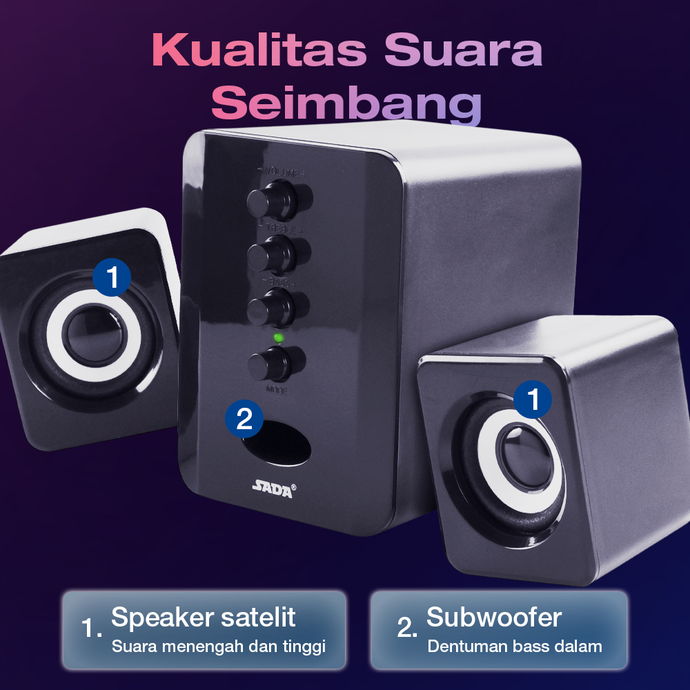 Gambar produk SADA Active Speaker Stereo 2.1 with Subwoofer and USB Power - D-202