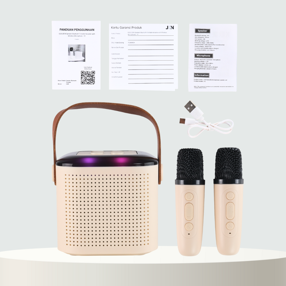Gambar produk EGOLDEN Speaker Bluetooth Karaoke Portable with 2 Microphone 6W - Y1