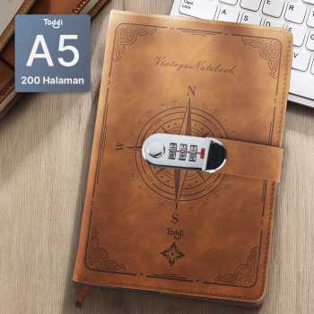 Toddi Buku Jurnal Leather Diary 200 Halaman Grid A5 with Lock - TD22